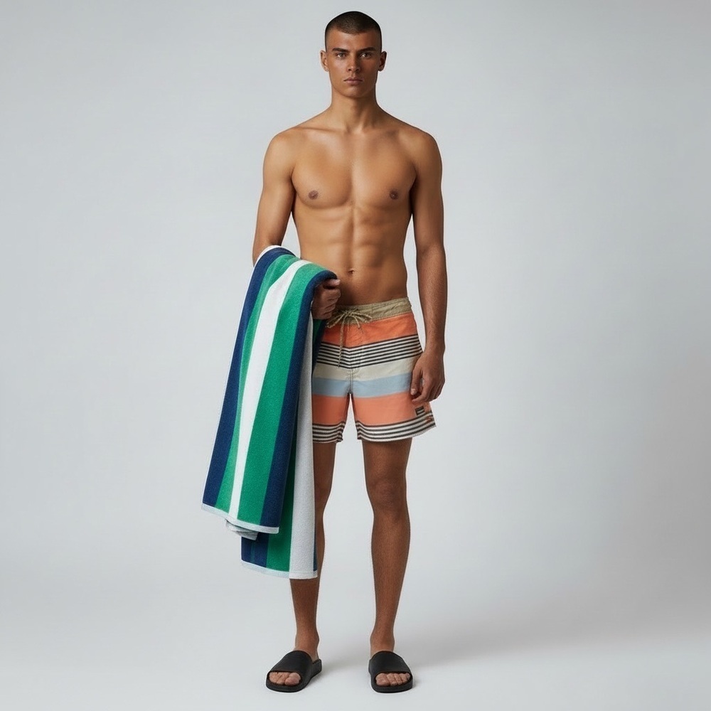 Patagonia Orange Blue Striped Board Shorts Swim Trunks Bathing suit Vacation - Picture 2 of 15